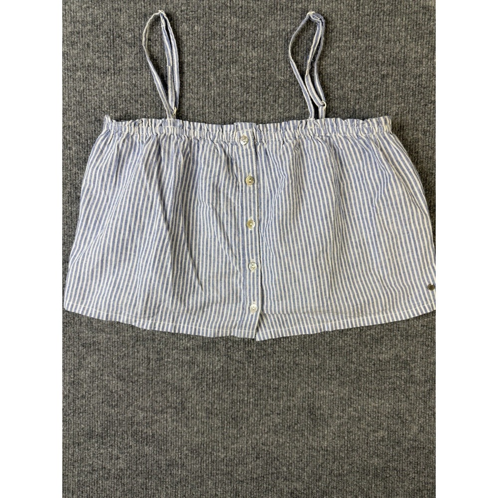 Brownie Blue White Striped Cami Crop Top Womens XS Button Front Adjustable